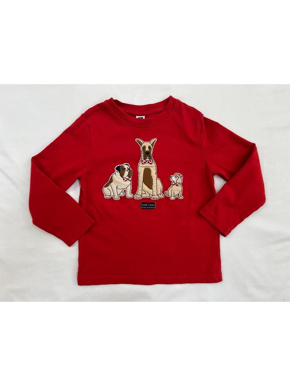 Janie and Jack boys 4T red long sleeved top with fuzzy dogs